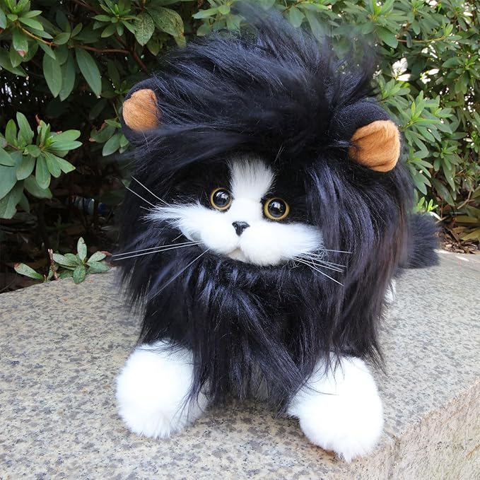 Lion Mane Wig for Cat, Funny Pet Cat & Puppy Costumes for Halloween & Christmas, Funny Pet Clothing Accessories (Medium, Black & Light Brown)