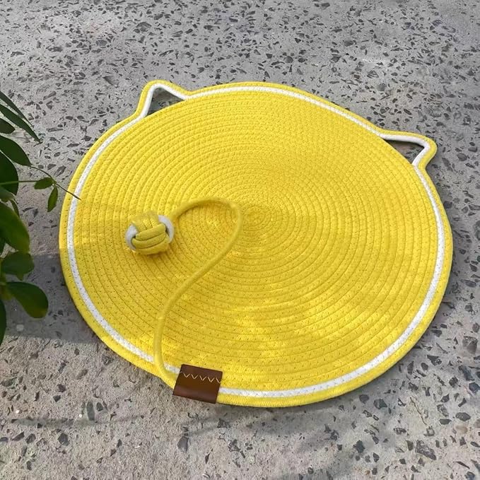 Cat Scratcher Mat, Natural Cotton Rope Cat Scratch Pad, Round Horizontal Floor Cat Scratching Pads for Indoor Cats, Cat Furniture Protector for Wall, Hand Washable,Couch, Carpets (Yellow, 50cm)