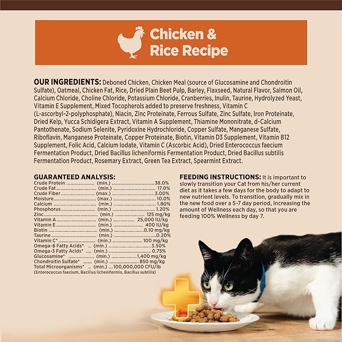 Wellness CORE+ Adult Dry Cat Food, Natural, Wholesome Grains Kibble, Digestive Health Chicken and Rice Recipe, 11 lb Bag