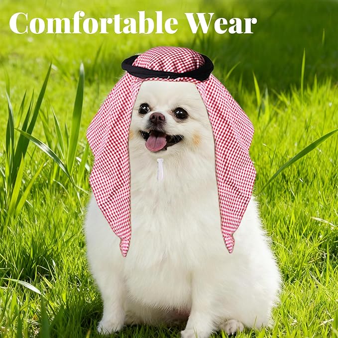Christmas Pet Arab Hat for Cats and Small Dogs - Traditional Middle Eastern Pet Head Wrap, Funny Role Play Festival Costume Accessory (Checkered)