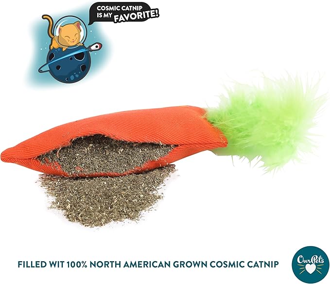 OurPet's 100-Percent North American Catnip Filled Carrot Cat Toy 24 Karat (Pack of 2)