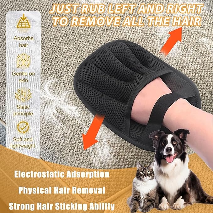Pet Hair Remover, Electrostatic Pet Hair Removal Gloves, Reusable Cat & Dog Hair Removal Tool, Upgraded Pet Grooming Gloves for Couch, Furniture, Carpet, Clothing & Car Seats（1 Large +1 Small）