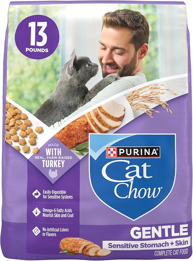Purina Cat Chow Gentle Sensitive Stomach and Skin Dry Cat Food with Turkey - 13 lb. Bag