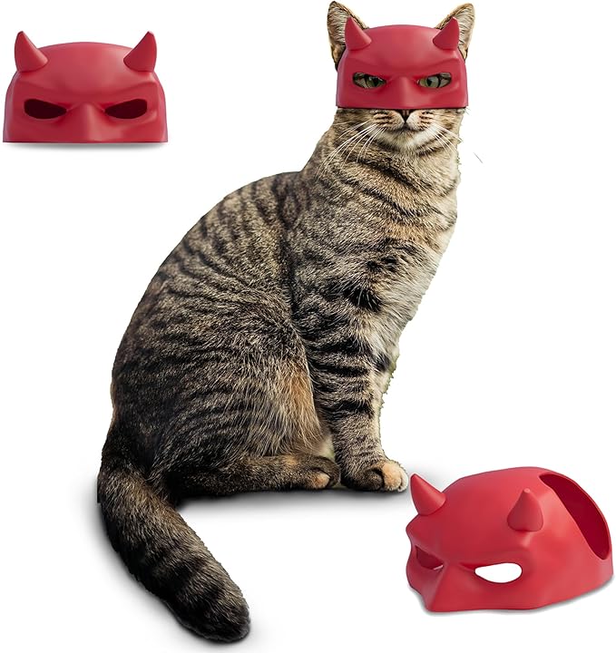 Red Bat Cat Mask for Indoor Cats, Handmade Superhero Cosplay Christmas Costume Mask for Cats, Funny Pet Photo Prop and Party Accessory – Small-Medium Size (Red)