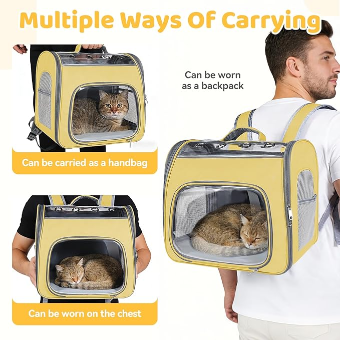 Innovative Traveler Backpack Pet Carriers Cat Backpack with Breathable Mesh Puppy Travel Carrier with Soft Padded Reinforced Support Foldable Small Dog Carrying Backpack for Kitty up to 15lbs (Yellow)