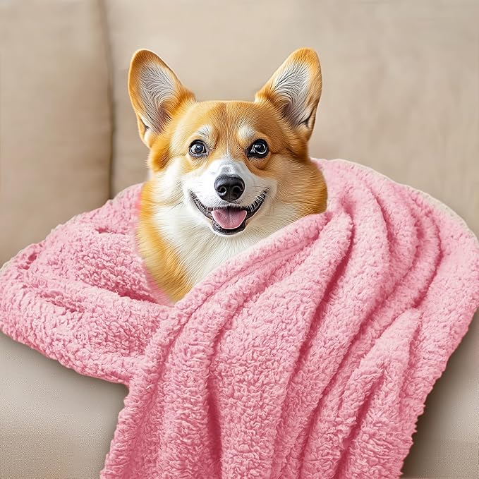 1 Pack 3 Calming Blankets Fluffy Premium Fleece Pet Blanket Soft Sherpa Throw for Dog Puppy Cat HazeBlue/Pink/Grey Large (41" x31")