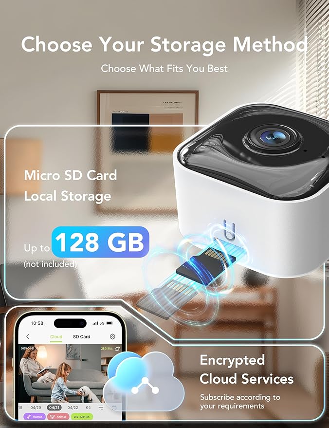 GNCC 2K Indoor Security Camera for Home, Pet Camera with Dual-Band WiFi, Mini Dog Cam with Phone App, Motion Detection, Works w/Alexa, Cloud & SD Card Storage, Fixed View, Plug-in, GC4