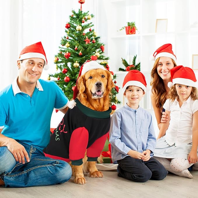 Ugly Christmas Dog Sweater – Soft & Warm Turtleneck Dog Outfit with Leash Hole, Cold-Weather Coat for Dogs & Cats, Perfect for Christmas (Black+Red+Green, X-Small)