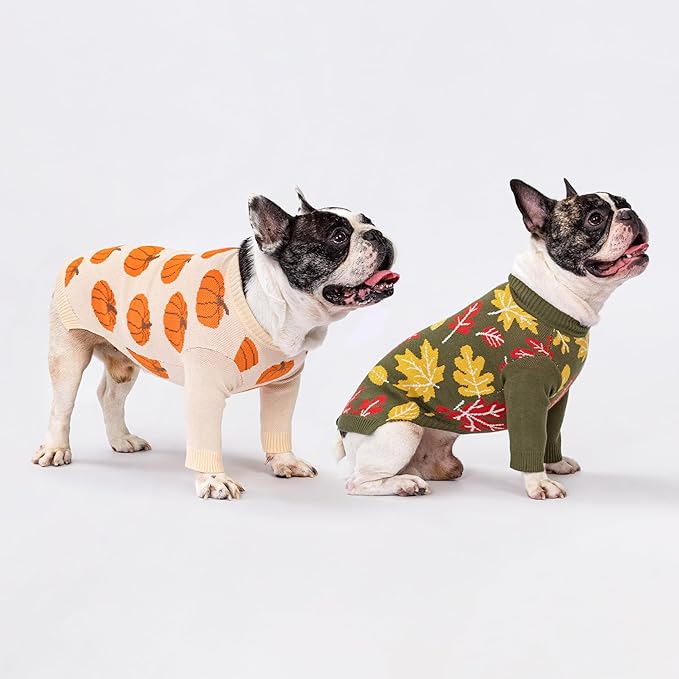 Fitwarm Pumpkin Dog Sweater, Thanksgiving Outfit for Small Dogs Boy Girl, Pet Outfit, Orange, Beige, Small