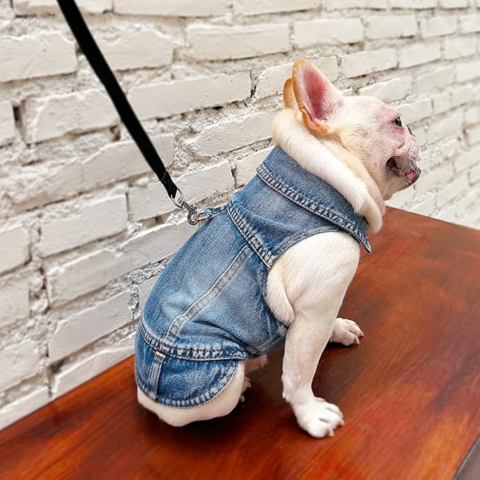 Dog Jean Jacket Pet Blue Denim Coat for Puppy Small Dogs Fashion Classic Overalls Girl Male Boy Cat Costumes Vintage Washed Vest Clothes Outfit Shirts (Blue, X-Small)