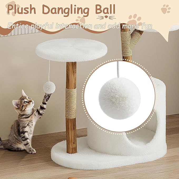 50-Inch Multi-Level Natural Wood Cat Tree for Large Cats - Modern Climbing Tower with Scratching Posts, Perch & Cozy Bed, Minimalist Pet Furniture for Indoor Kittens, Sturdy Design Fits Home Déco