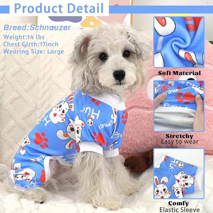 XPUDAC Easter Dog Pajamas Soft Stretchy Dog Clothes for Small Medium Dogs Pet Jumpsuit Cat Apparel-S