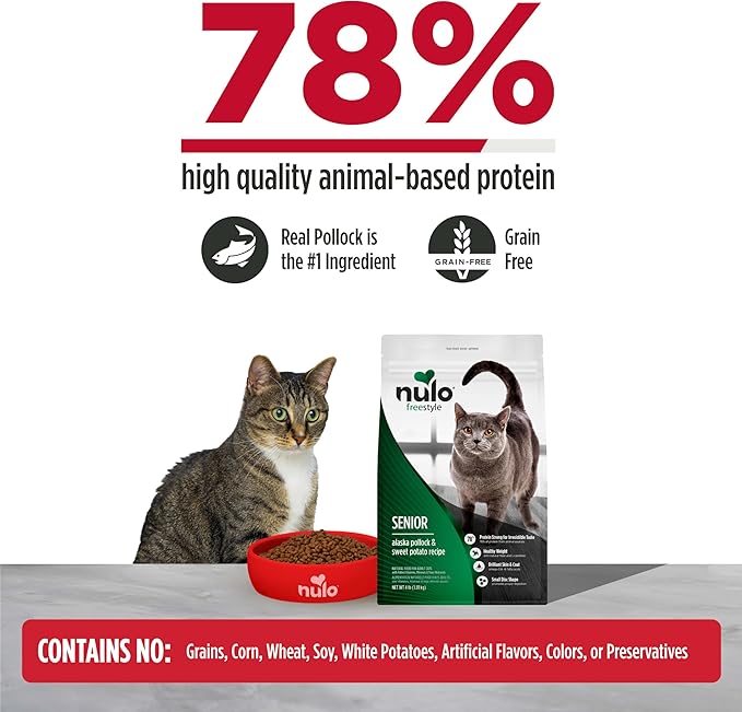 Nulo Freestyle Senior Dry Cat Food - Alaska Pollock & Sweet Potato, High Protein, Natural Grain Free Cat Food with Probiotics and L-Carnitine, 14lb Bag