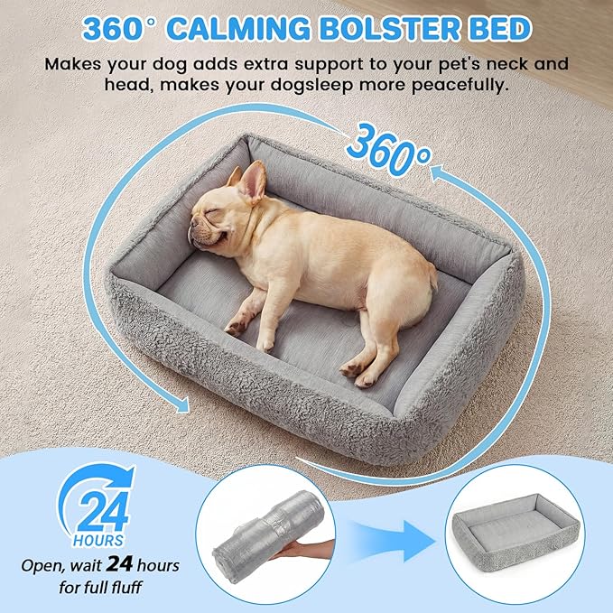 Washable Dog Bed for Small, Medium & Large Dogs - Reversible Design (Ice‑Silk Cooling Layer | Sherpa Fleece Layer), Rectangle Dog Beds for Crate, Grey (24" × 15")