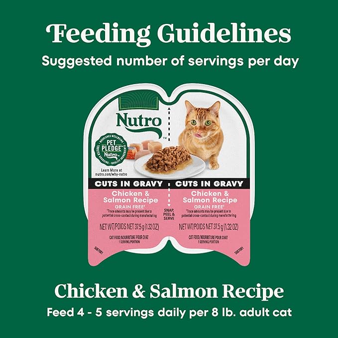 Nutro Perfect Portions Wet Cat Food Cuts in Gravy Chicken & Salmon Recipe, Cat Food Wet Recipe, 2.64 oz. Twin-Pack Trays (24 Count)