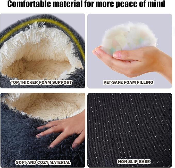 FORMYCATIE Cat Beds for Indoor Cats,Cat Cave for Puppy and Kitty,Calming Small Dog Bed for Small Dogs with Cover Cave,Cozy Warming Fluffy Washable Anti-Slip Pet Sleeping Bag(24 * 24inch,Dark Gray)