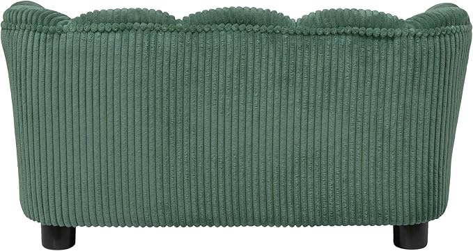 Paws & Purrs Retro Scalloped Back Sofa Style Pet Bed, Dog & Cat Couch with Tufted Cushion & Armrest, Stylish Indoor Pet Furniture, Sage