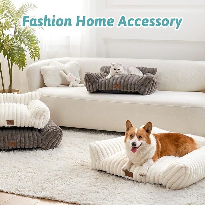 COZY KISS Cute Cat Couch, Fluffy Sofa Bed for Cats and Small Dogs, Premium Faux Rabbit Fur Cats beds for Indoor Cat, Ultra-Soft Supportive Pet Couch Furniture (Cream, S: 25.5''x17.5'')