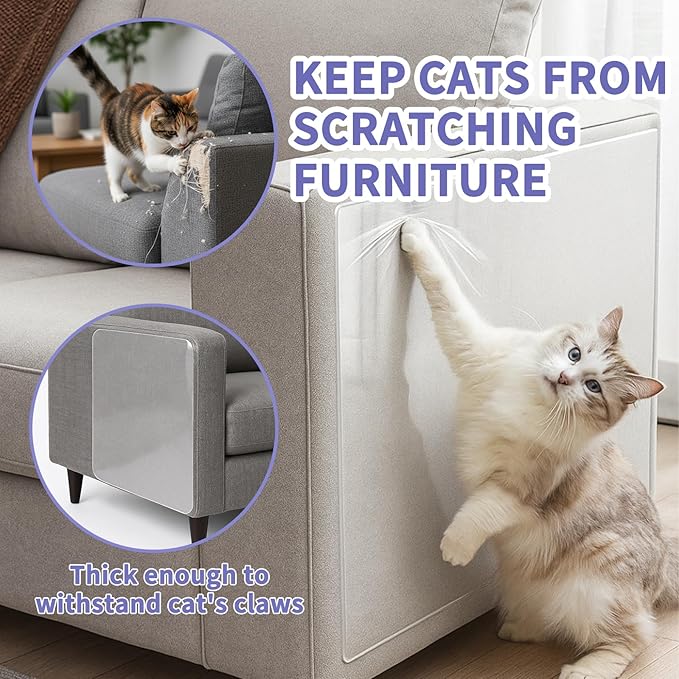4 Pcs Anti Cat Scratch Furniture Protector Clear 17.8 * 197 Single-Sided Sticky Couch Protector for Cats, Flexible Couch Corner Guard Under Cats Claw for Corner Door Walls Bed