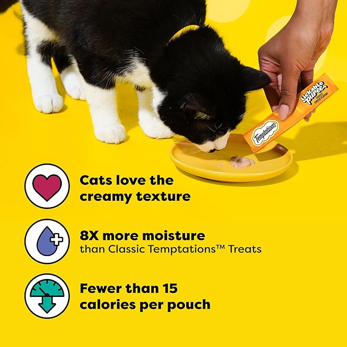 Temptations Creamy Puree Squeezable Lickable Cat Treats, Wet Cat Treats with Cheese, 0.42 oz. Tubes, 4 Count, Pack of 11 (44 Total)