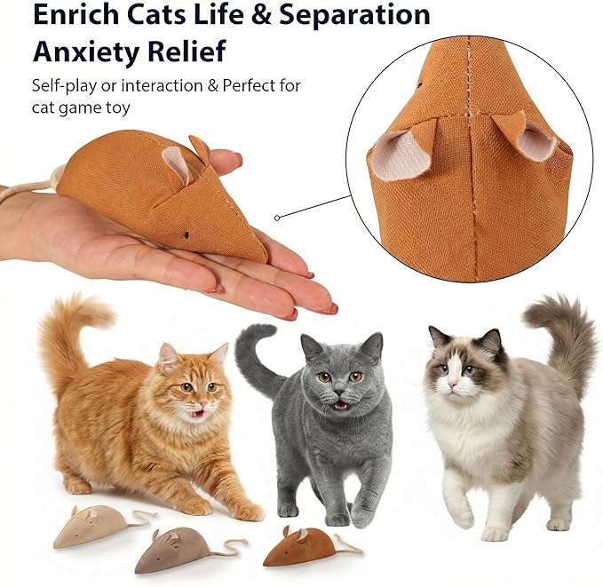 Catnip Mice Toys for Cats, 6PCS Large Interactive Fabric Mouse Toys for Indoor Adult Cats & Kittens, Encourages Cuddling, Kicking, Chasing, Playing and Chewing