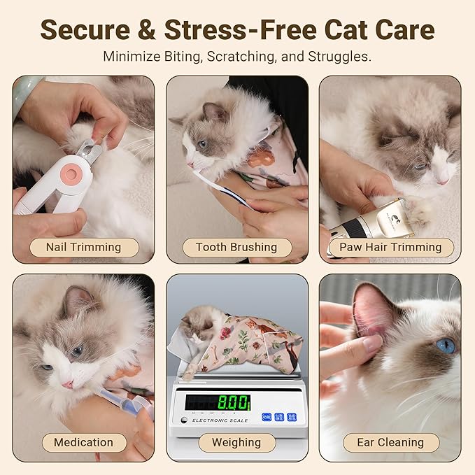 Purrfect Peace Cat Swaddle Wrap – 19.7" Professional Calming Restraint Bag for Grooming, Nail Trimming & Medicine - Adjustable Cat Restraint for Grooming, Nail Clipping & Vet Visits