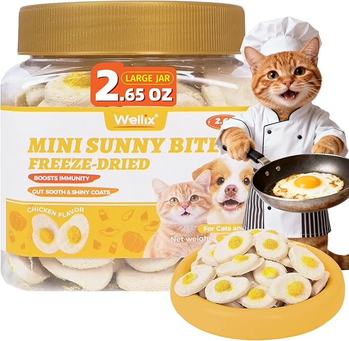 Wellix Freeze-Dried Treats for Dogs and Cats - Chicken Flavor Healthy Cat Treats 2.65oz, Mini Sunny Bites for Cat & Small Dog - Training Cat Treats for Indoor Cats - Supports Immunity&Gut Healthy