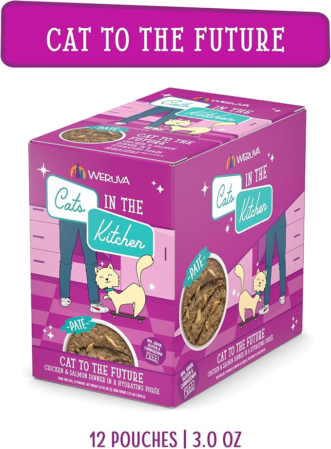 Weruva Cats in The Kitchen Slide N' Serve Grain-Free Natural Wet Pate Cat Food Pouches, Cat to The Future, 3oz Pouch (Pack of 12)