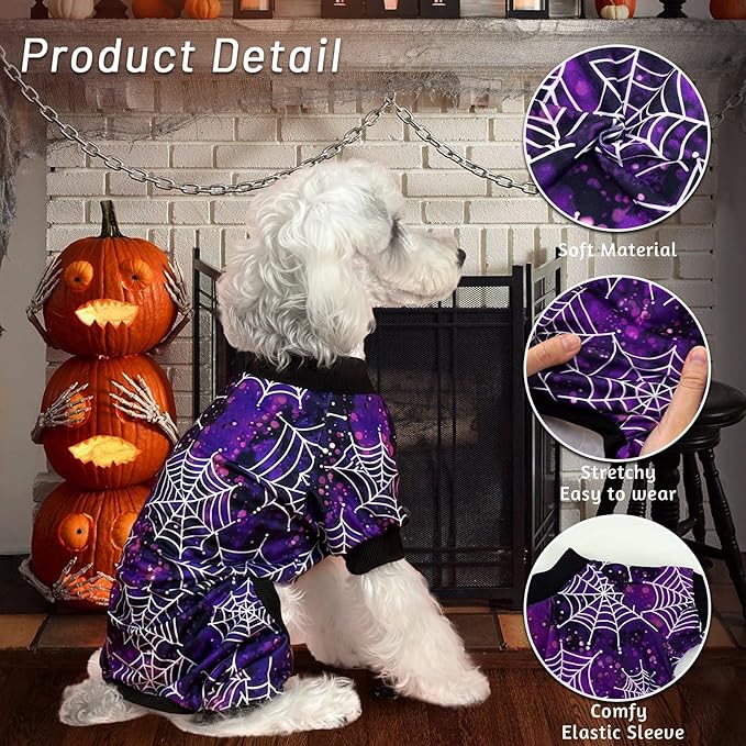XPUDAC Halloween Dog Pajamas for Small Medium Dogs Spider Puppy Costume Soft Pet Clothes Outfit Cat Jumpsuits, X-Small