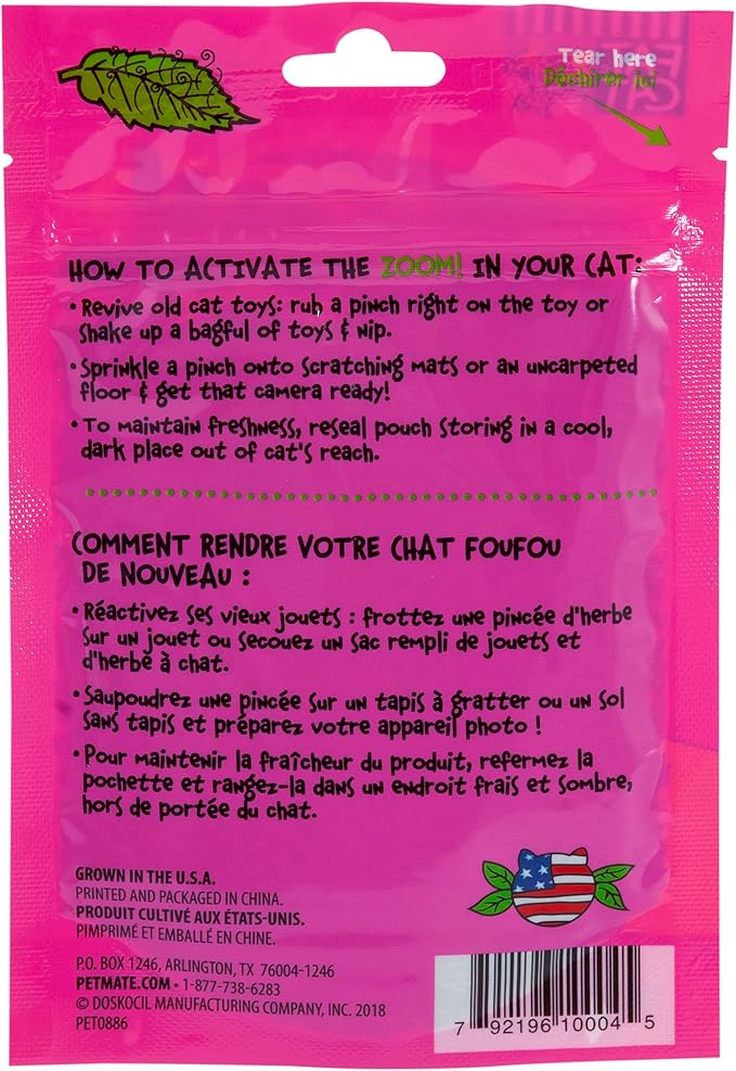 Petmate Organic Catnip - Hoots Zoom Around the Room Catnip - Grown & Harvested in USA 0.5oz Pouch,(Pack of 2)
