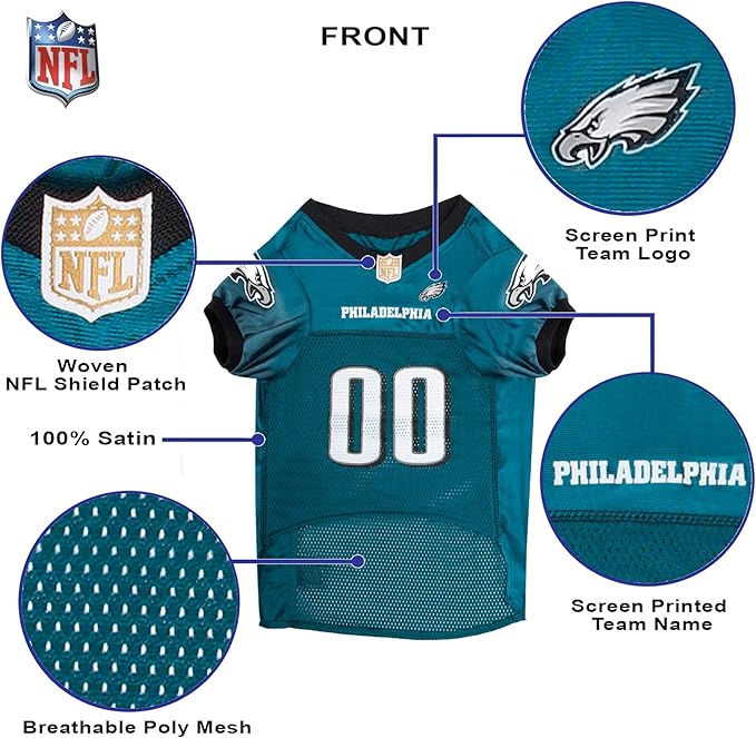 Pets First NFL Philadelphia Eagles Dog Jersey, Size Large, Football Shirt Costume for Pet, Dog Sports T-Shirt, NFL Team Clothing for Cats, Licensed Pet Apparel Available in 7 Sizes and 32 Teams