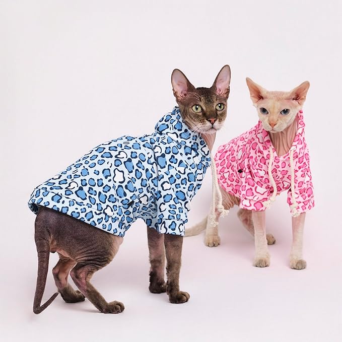 Sphynx Cat Clothes, Cat Hoodie for Hairless Cats, Cornish Rex and Devon Rex (Pink Hoodie, L(6.5-8lbs))