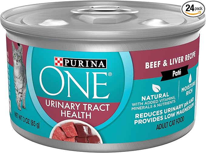 Purina ONE Urinary Tract Health, Natural Pate Wet Cat Food, Urinary Tract Health Beef & Liver Recipe - (Pack of 24) 3 oz. Pull-Top Cans