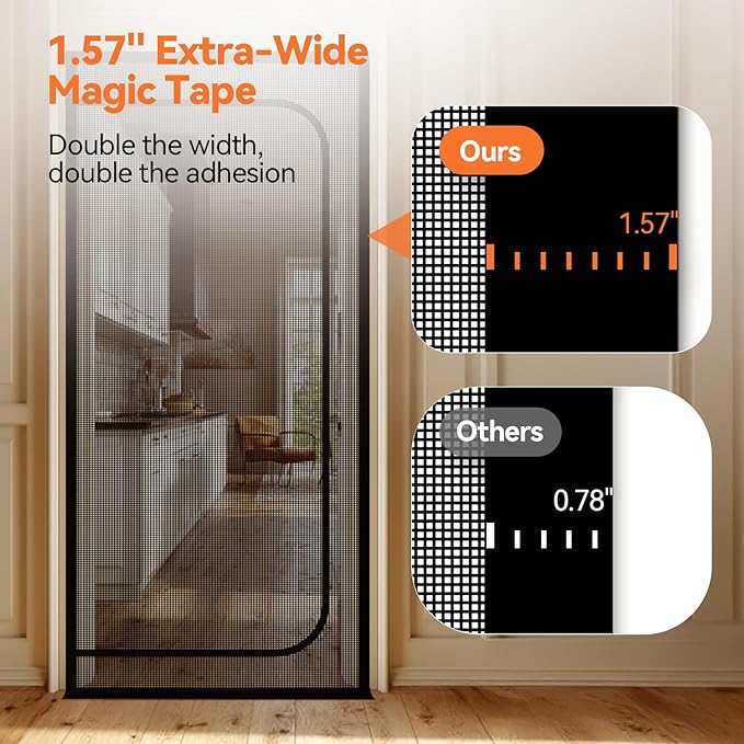 BFNN Cat Screen Door, Extra Tall Cat-Proof Mesh Gate, Fit Door Size 38'' x 82'', Anti Scratch Mesh with Zipper Closure, for Living Room, Kitchen, Bedroom (Black)