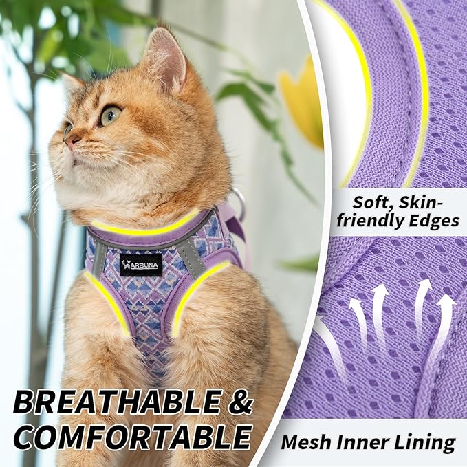 Arblina Soft Mesh Cat Harness and Leash Set for Walking,Escape Proof No Choke Step in Kitten Vest Harness,Reflective Ajustable Puppy Vest for Traveling