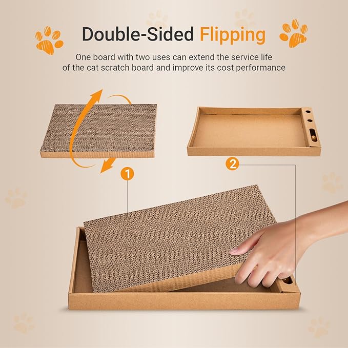 Novabright 6 Pcs Cat Scratching Board with Bell Reversible Cardboard Scratcher Wide Cat Scratch Pads Ball Durable Corrugated Scratch Box Bed for Indoor Kitten Playing Rest Sleep and Protect Furniture