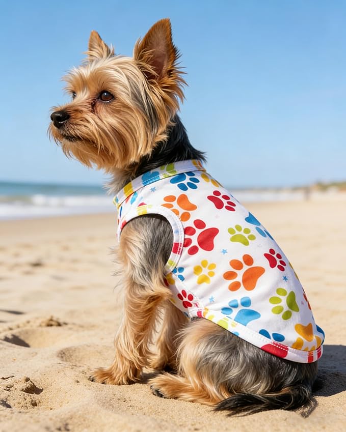 PET SHOW 4 Pack Paw Bone Printed Dog Clothes Shirts Soft Dog Vest Lightweight Sleeveless Cats Doggies T-Shirts Puppies Tank Top Tee Cat Clothes for Small Medium Dogs White Black Pink Blue M