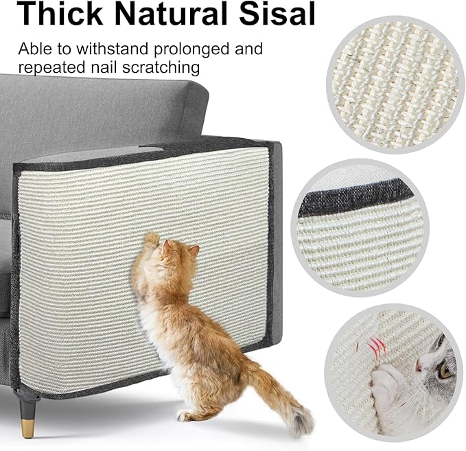 Cat Scratch Sofa Protector,Cat Scratching Couch Protector with 19.7''L*23.6''W Natural Sisal Scratching Mat for Protecting Couch Sofa Chair (Dark Grey/Left Hand)