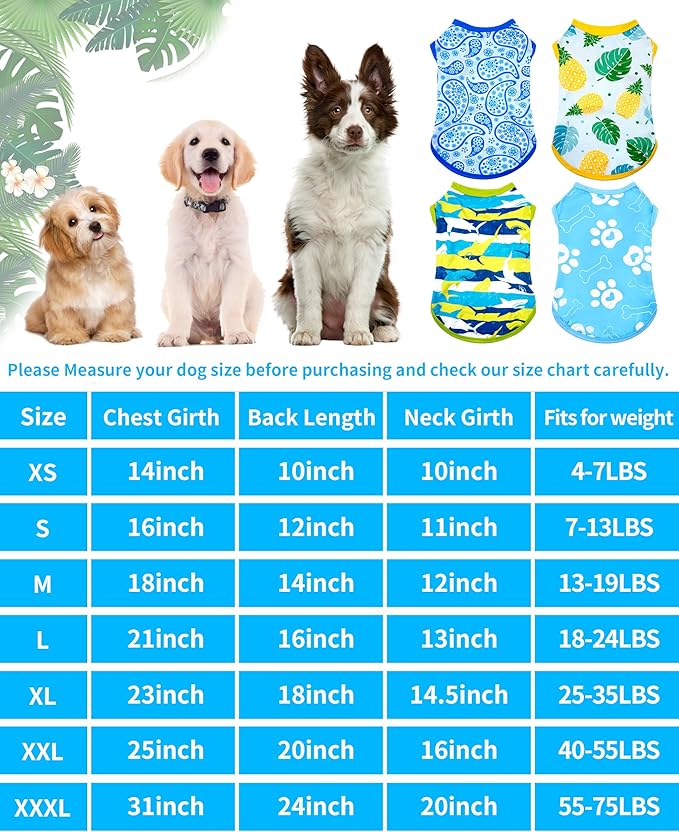 PET SHOW 4 Pack Summer Dog Shirts for Small Dogs Boy UPF 50+ UV Sun Protection Cooling Clothes Tank Top Shark Puppy T-Shirts Pet Holiday Party Sleeveless Vest Blue(Medium)