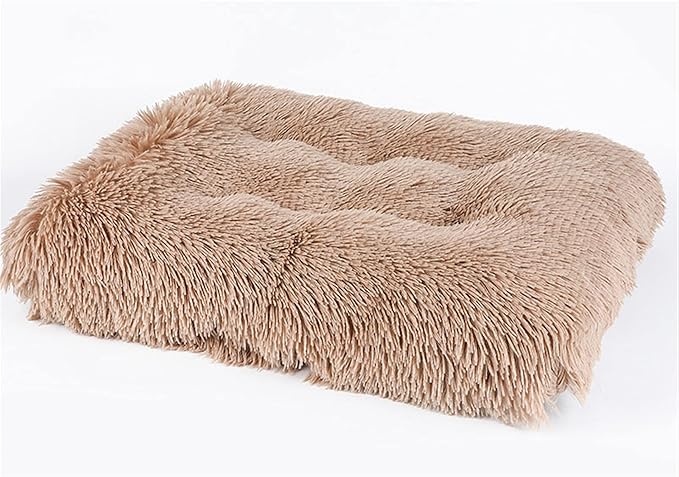 Long Plush Calming Pet Bed Cuddler Pet Bed for Dogs and Cats Fluffy Faux Fur Dog Bed with Anti Slip Bottom Machine Washable Pet Sleep Bed Crate Mat Camel XL