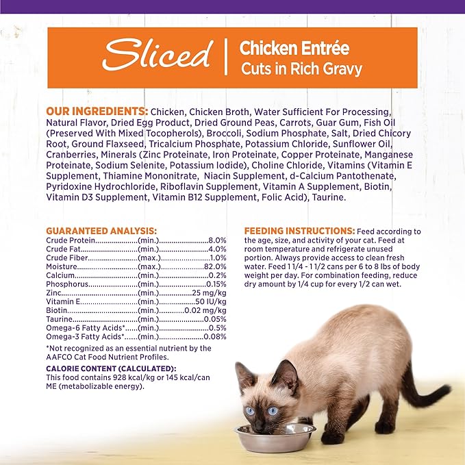 Wellness Complete Health Sliced Adult Canned Wet Cat Food, Natural, Protein Rich, Grain Free, Chicken Entrée Recipe, 5.5 oz, Pack of 24 Cans
