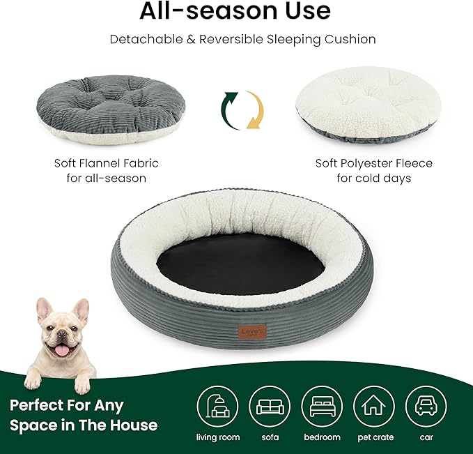 Love's cabin Round Donut Cat and Dog Cushion Bed, 30in Pet Bed for Medium or Large Dogs, Anti-Slip & Water-Resistant Bottom, Soft Durable Fabric Pet Beds, Washable Calming Cat Bed, Bluish Grey
