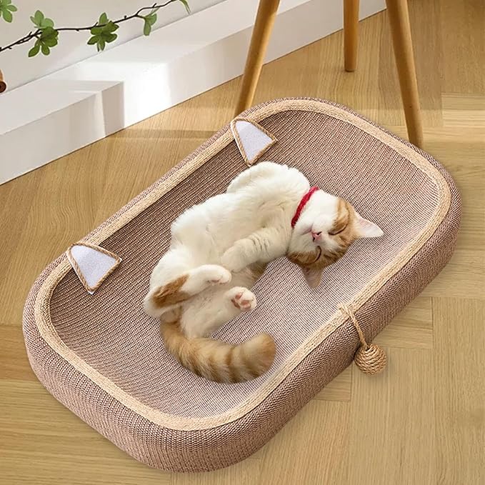 Cat Scratcher Bed with Sisal Scratching Pad - Interactive Toy & Furniture Protection Nest Basin for Cats Grinding Claw- 66cmx40cmx9cm