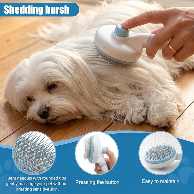 12PCS Dog Bath Kit & Dog Brush Kit for Dogs & Cats - Professional Pet Grooming Tools Set with Shedding Brush, Bath Scrubber, Dematting Comb & Storage Bag - Complete Dog Washing Essentials, Blue