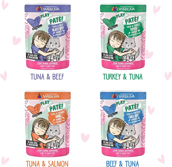 Weruva B.F.F. Play - Best Feline Friend Paté Lovers, Aw Yeah!, Paté Partay! Variety Pack, 3oz Pouch (Pack of 12)