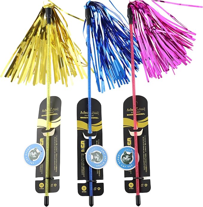 ADUCK Interactive Cat Wand Toy for Indoor Cats, 22-Inch Tassel Teaser Kitten Toy for Exercise and Play, Durable PE Wand Chaser Without Loose Parts (1 Pack, Random Color)