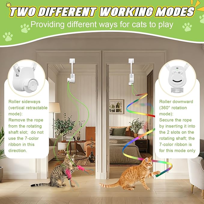Automatic Hanging Interactive Cat Toy for Indoor Cats,Clip-On Doorway Cat Toy for Bored Adult Cats & Kittens,USB Rechargeable Motion Cat Enrichment Toy for Chase Exercise,Multi-Cat Homes(White)