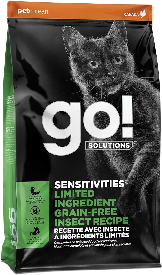 Go! Solutions Sensitivities Limited Ingredient Insect Grain-Free Dry Cat Food, Chicken-Free Kibble Made by Experts for Sensitive Stomachs & Food Allergies, for Adults, & Seniors, 6 lb Bag