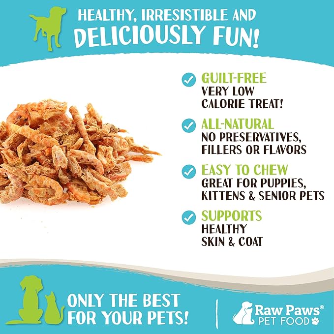 Raw Paws Freeze-Dried Krill Treats for Dogs & Cats (3-Ounce) - Naturally Contains Krill Oil for Dogs, Omega 3 - Freeze Dried Fish Food for Aquatic Fish, Turtles, & Reptiles