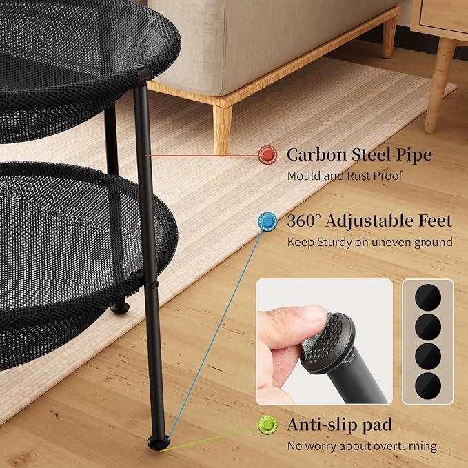 JUNSPOW Double Cat Bed Black, Breathable Pet Bed for 2 Cats with 4 Adjustable Feet & Anti-Slip Mats, Easy Assembly Cat Hammock for Multi-cat Household, Indoors & Outdoors, 22.8 in x18.7 in x 18.7 in